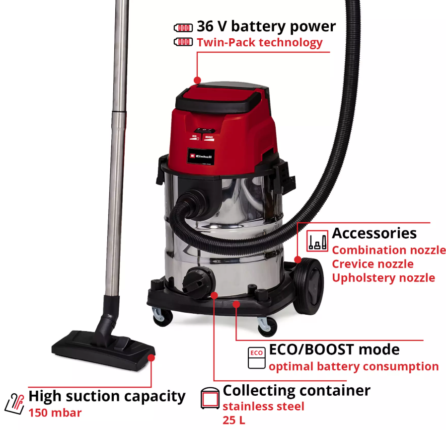 Einhell TE-VC 36/25 Li S - Solo, Akülü Islak/Kuru Süpürge (Akü Dahil Değildir)Einhell2347170Yeni Ürünler-LastikTR.com