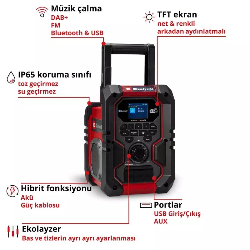 Einhell Expert TE-CR 18 Li DAB+/FM/BT - Solo Akülü Radyo Power X-Change (Akü ve Şarj Cihazı Dahil Değildir) - 3407995Einhell3407995Diğer Elektrikli El Aletleri-LastikTR.com