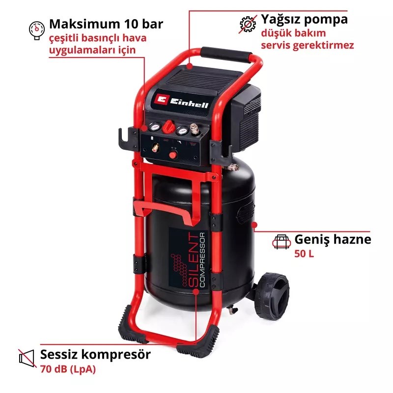 Einhell TE-AC 270/50 Silent, Sessiz Hava Kompresörü (Yağsız) - 4010451Einhell4010451Hava Kompresörleri-LastikTR.com