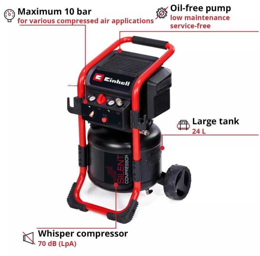 Einhell TE-AC 240/24 Silent, Sessiz Hava Kompresörü (Yağsız)Einhell4010452Hava Kompresörleri-LastikTR.com