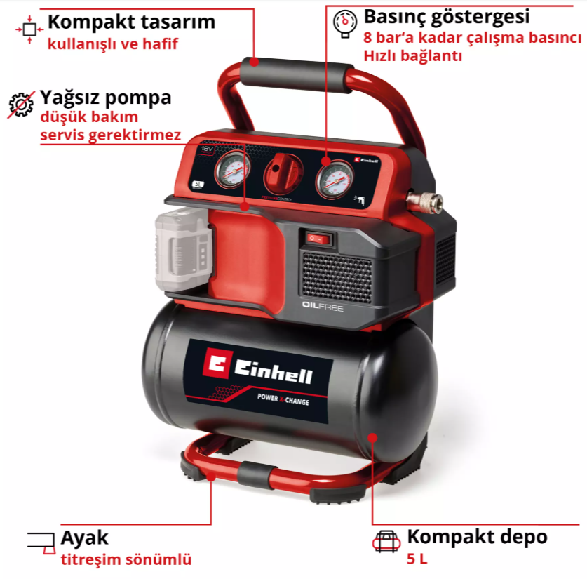 Einhell TE-AC 18/75 Li OF-Solo, Akülü Kompresör (Akü Dahil Değildir)Einhell4020410Yeni Ürünler-LastikTR.com