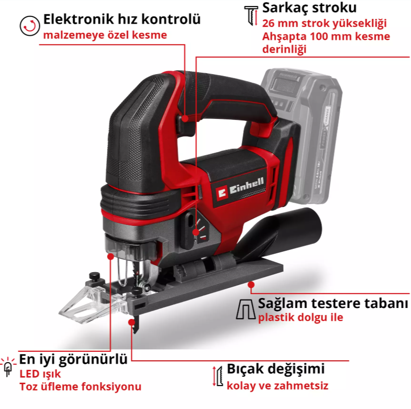 Einhell TE-JS 18/100 Li - Solo, Akülü Dekupaj Testere (Akü Dahil Değildir)Einhell4321270Yeni Ürünler-LastikTR.com