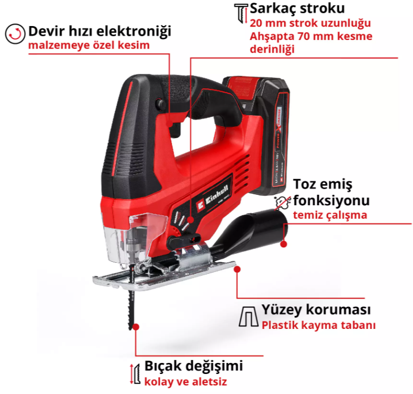 Einhell TC-JS 18/70 Li (1x2,5Ah), Akülü Dekupaj TestereEinhell4321280Yeni Ürünler-LastikTR.com