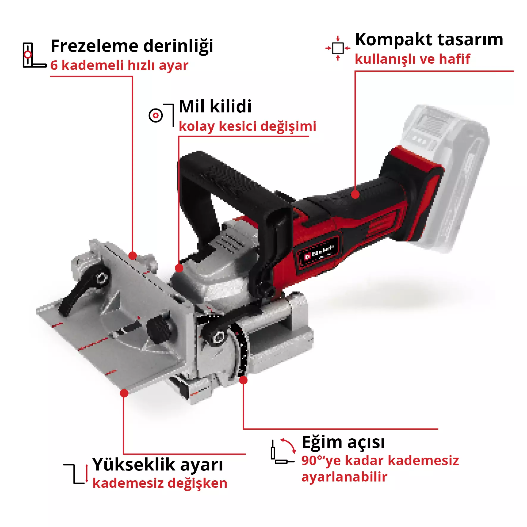 Einhell 4350630 TE-BJ 18 Li-Solo Yassı Dubel Frezesi (Akü Dahil Değildir)Einhell4350630Frezeler-LastikTR.com