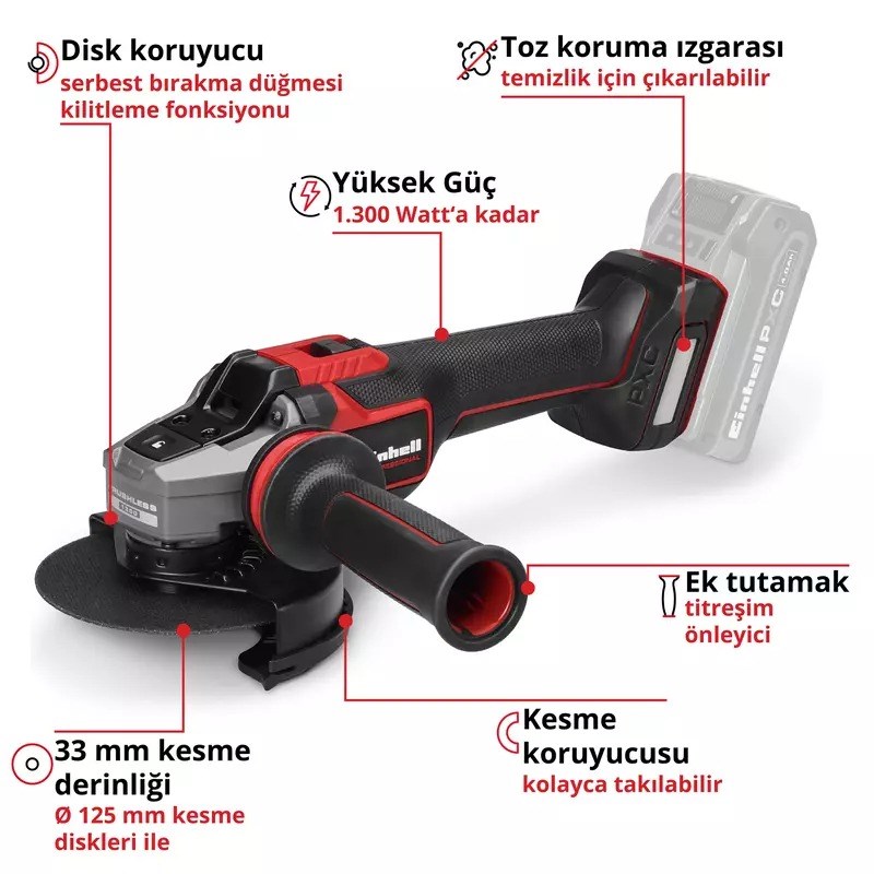Einhell Professional TP-AG 18/125-13 Q Li BL - Solo Kömürsüz Akülü Avuç Taşlama Power X-Change (Akü ve Şarj Cihazı Dahil Değildir) - 4431215Einhell4431215Taşlamalar-LastikTR.com