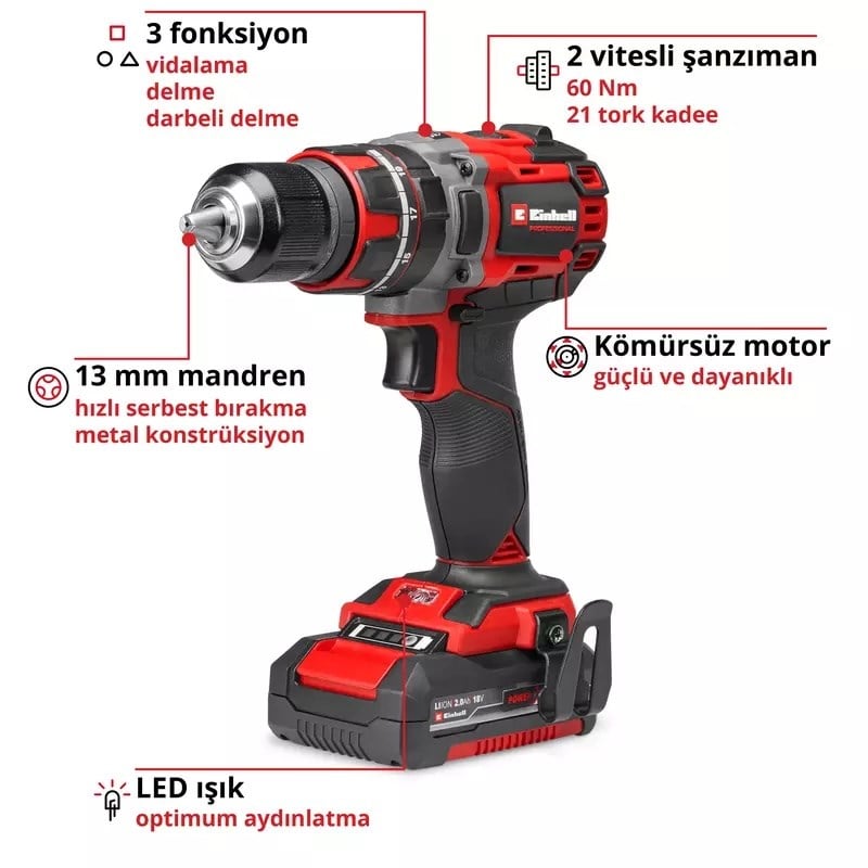 Einhell TP-CD 18/60 Li- i BL (1x2,0Ah), Akülü Darbeli Vidalama - 4514211Einhell4514211Yeni Ürünler-LastikTR.com