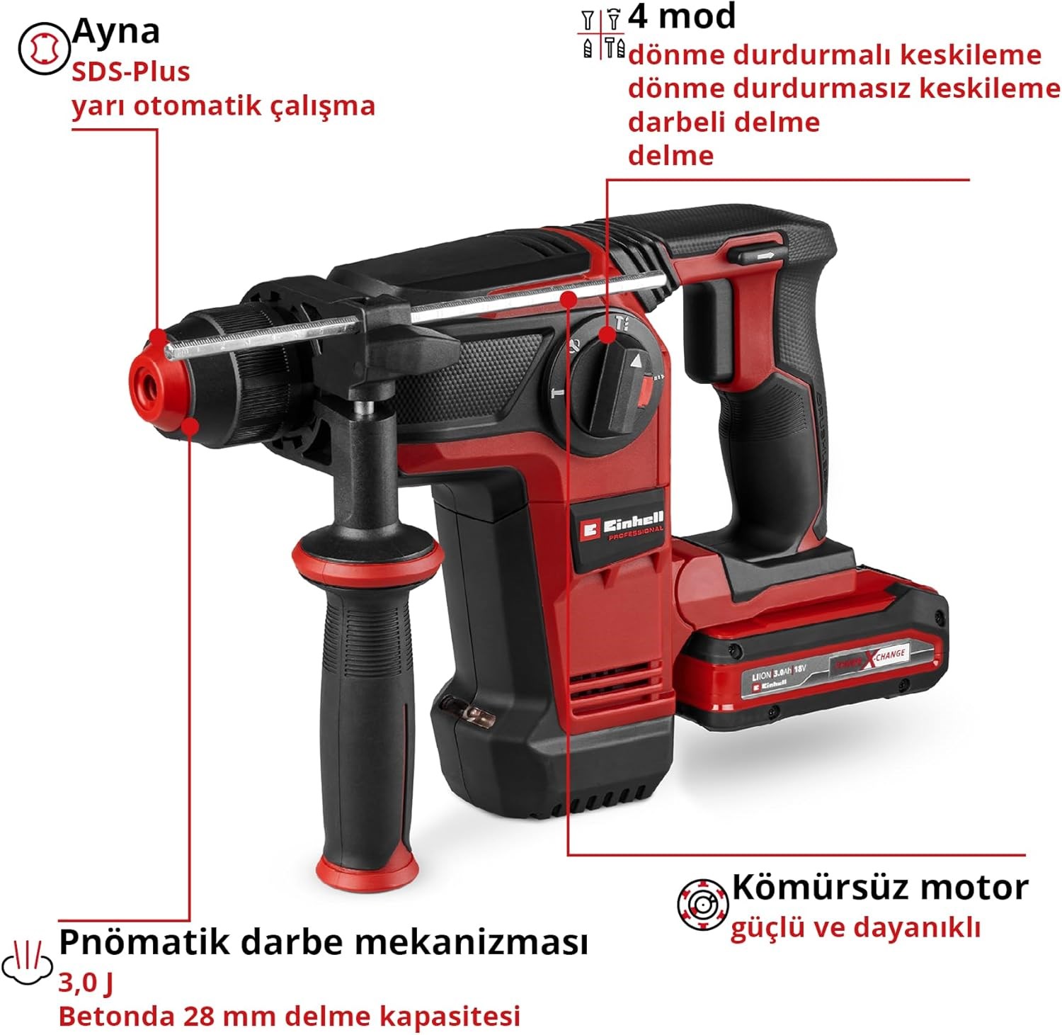Einhell TP-HD 18/28 Li BL +4 (1x3,0 Ah+), Akülü Kırıcı Delici - 4514274Einhell4514274Yeni Ürünler-LastikTR.com