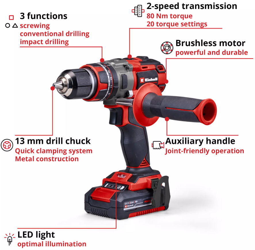 Einhell TP-CD 18/80 Li-i BL (2x2,0Ah), Akülü Darbeli VidalamaEinhell4514306Yeni Ürünler-LastikTR.com