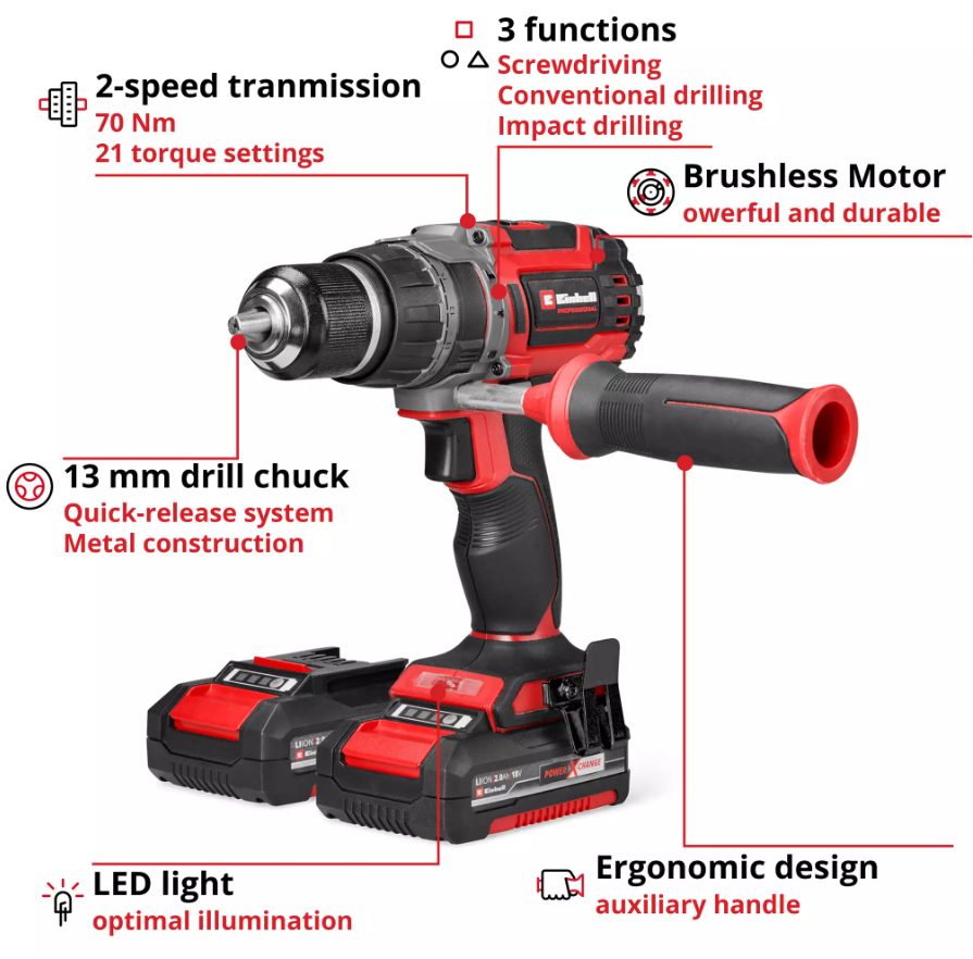 Einhell TP-CD 18/70 Li-i BL (2x2,0Ah), Akülü Darbeli VidalamaEinhell4514316Yeni Ürünler-LastikTR.com