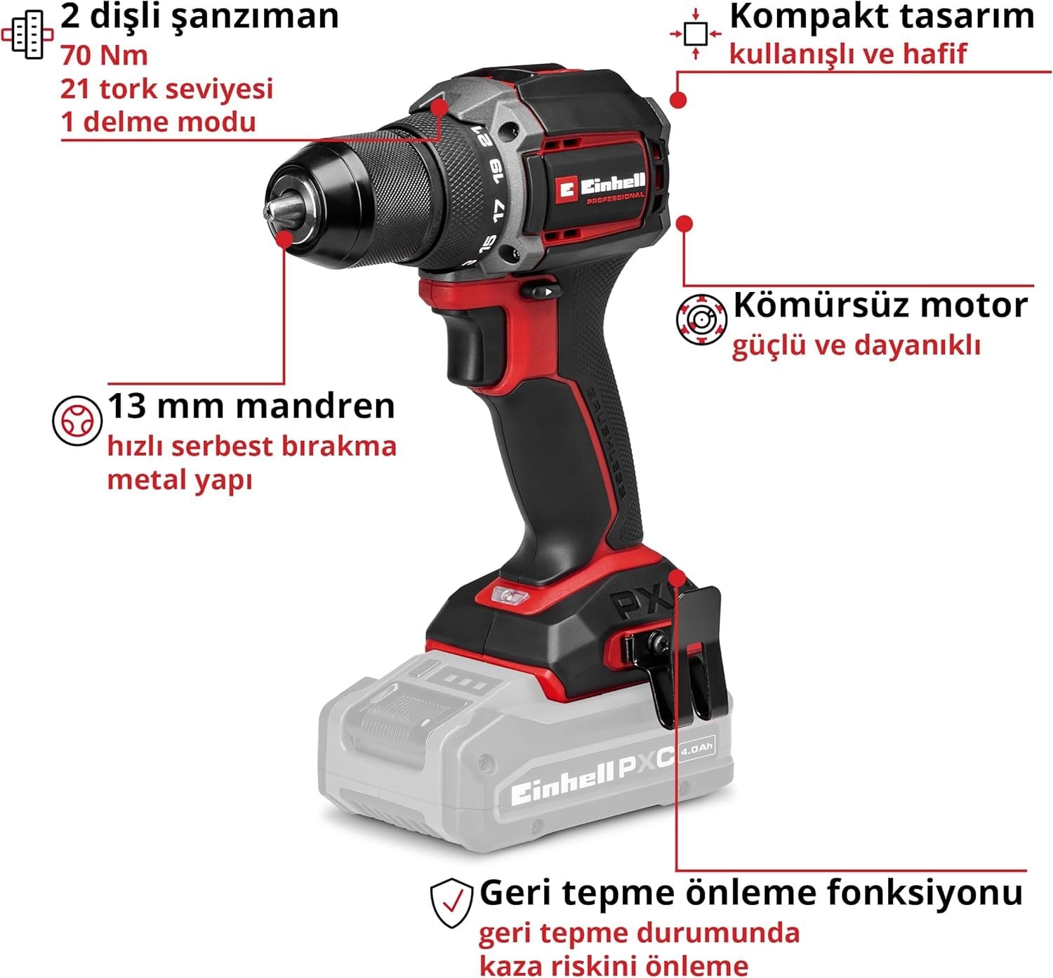 Einhell Professional TP-CD 18/70 C Li-BL - Solo Akülü Vidalama Compact Sistem (Akü ve Şarj Cihazı Dahil Değildir) - 4514335Einhell4514335Akülü Vidalamalar-LastikTR.com