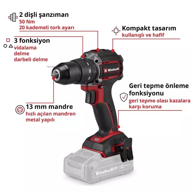 Einhell Profesyonel Darbeli Akülü Vidalama TP-CD 18/50-C Li-i BL - Solo (Akü ve Şarj Cihazı Dahil Değildir) - 4514400Einhell4514400Akülü Vidalamalar-LastikTR.com