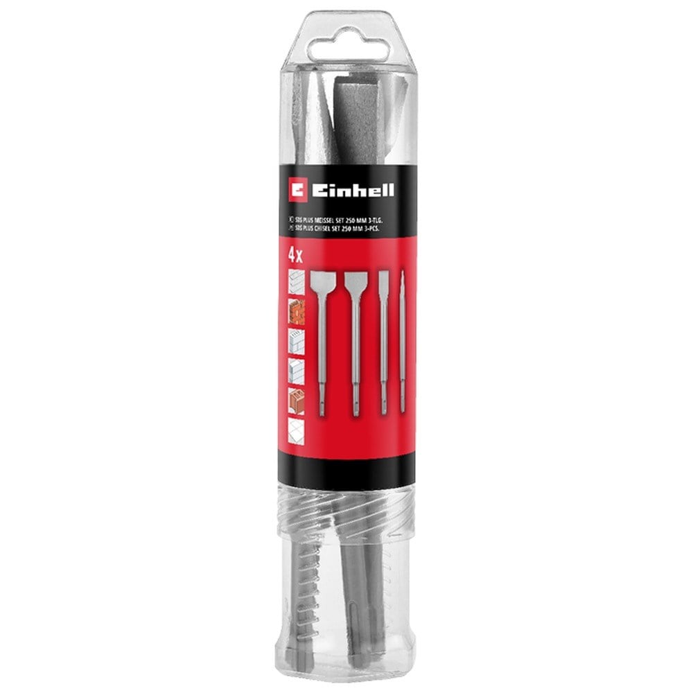 Einhell 4 Parça SDS Plus Keski Seti, 250 mm (1x Sivri Keski, 20 mm Düz Keski, 40 mm Spatula Keski, 50 mm Fayans Keskisi; Yıkım ve Tadilat İşleri İçin Dayanıklı 40Cr Çelikten Üretilmiştir) - 247205Einhell49247205Kırıcı Delici Uçları-LastikTR.com