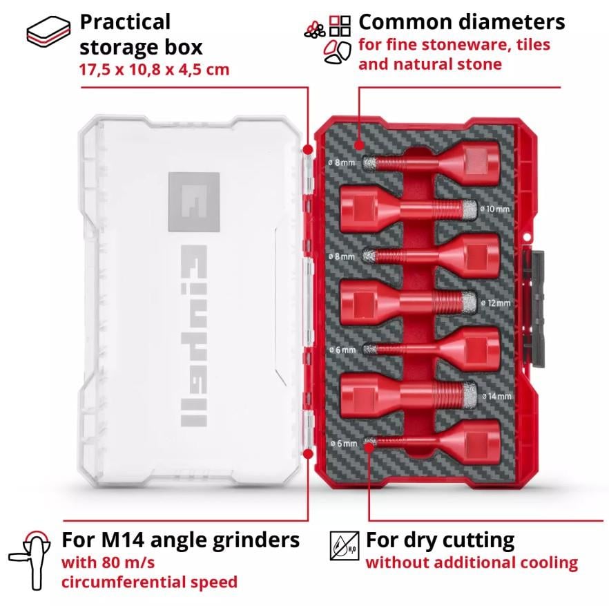 Einhell Taşlama taş delici uç seti 7 parça M-Case kutuEinhell49500400Karot Uçları ve Aksesuarları-LastikTR.com