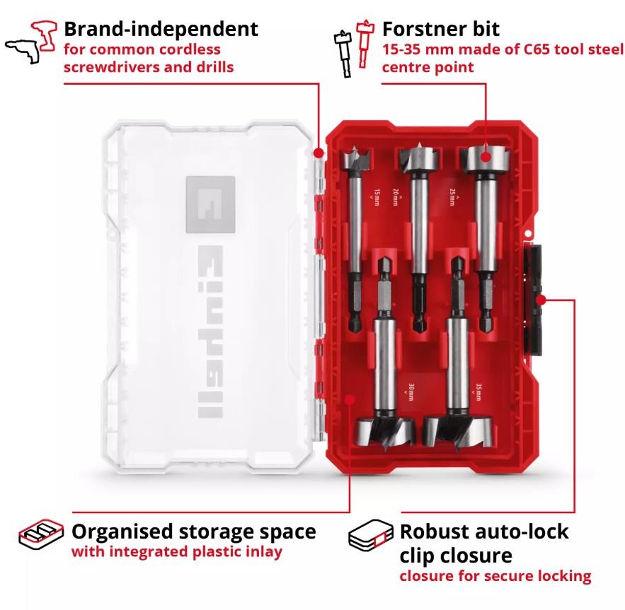 Einhell Tas menteşe uç seti  5 pcs. M-Case KutuEinhell49706003Ahşap Matkap Uçları-LastikTR.com