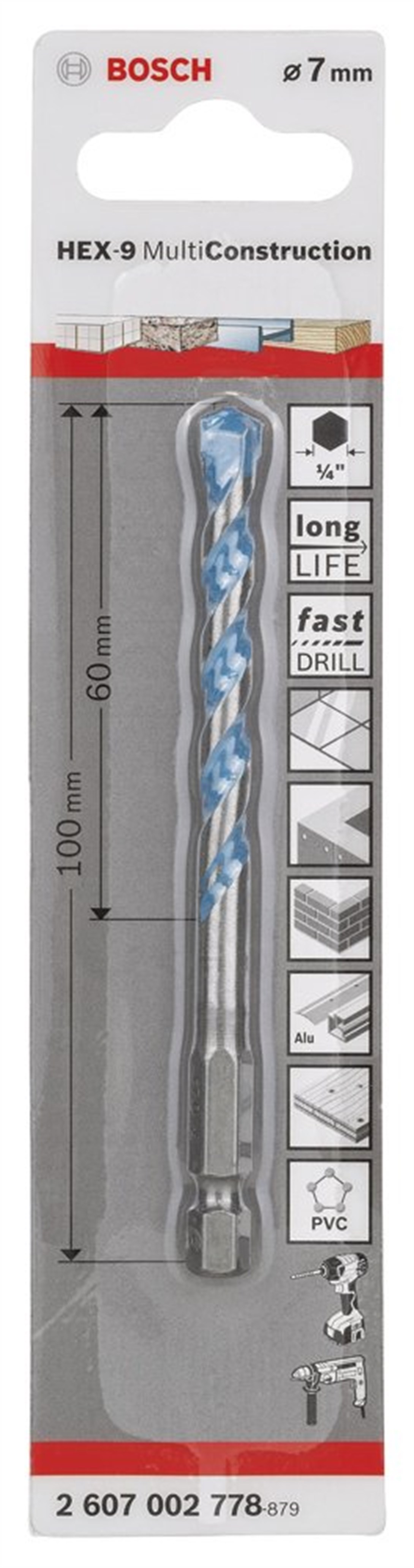 Bosch - Altıgen Şaftlı, HEX-9 Serisi Çoklu Malzeme için Matkap Ucu 7*100 mm