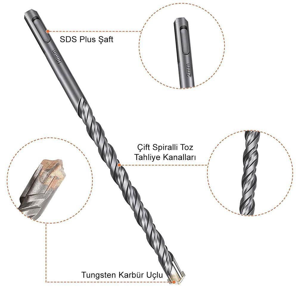 CAT DA03901 10 Parça Tungsten Karbür SDS-Plus Beton Matkap Uç Seti 