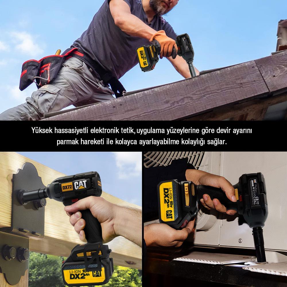 CAT DX72BC 18Volt/2.0Ah Li-ion Tek Akülü Şarjlı 350Nm Kömürsüz Profesyonel Somun Sıkma