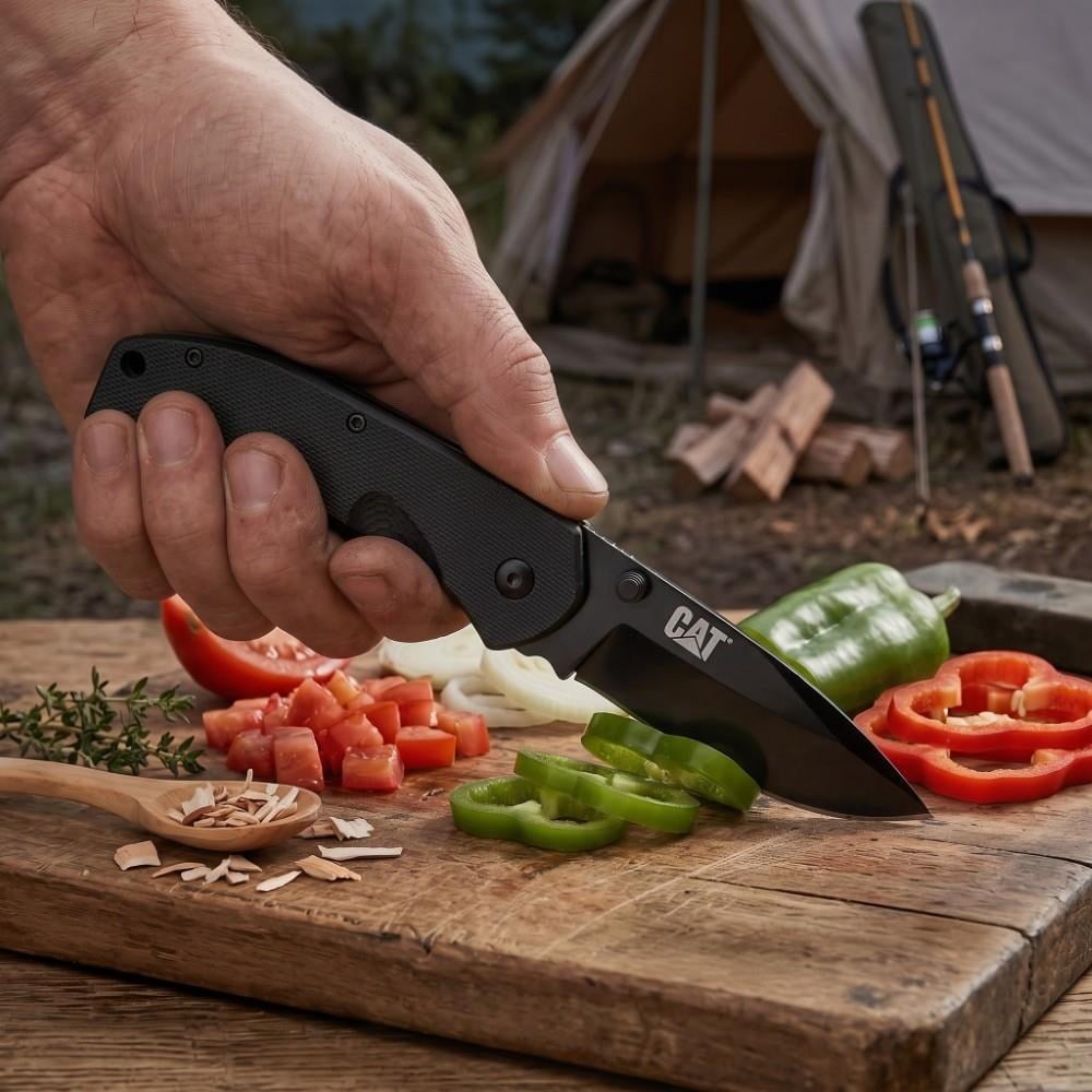 CAT DA980008 Kemer Askı Kancalı Katlanabilir 16CM Paslanmaz Çelik Siyah Kamp Çakısı BıçağıCATDA980008Hırdavat ve El Aletleri-LastikTR.com