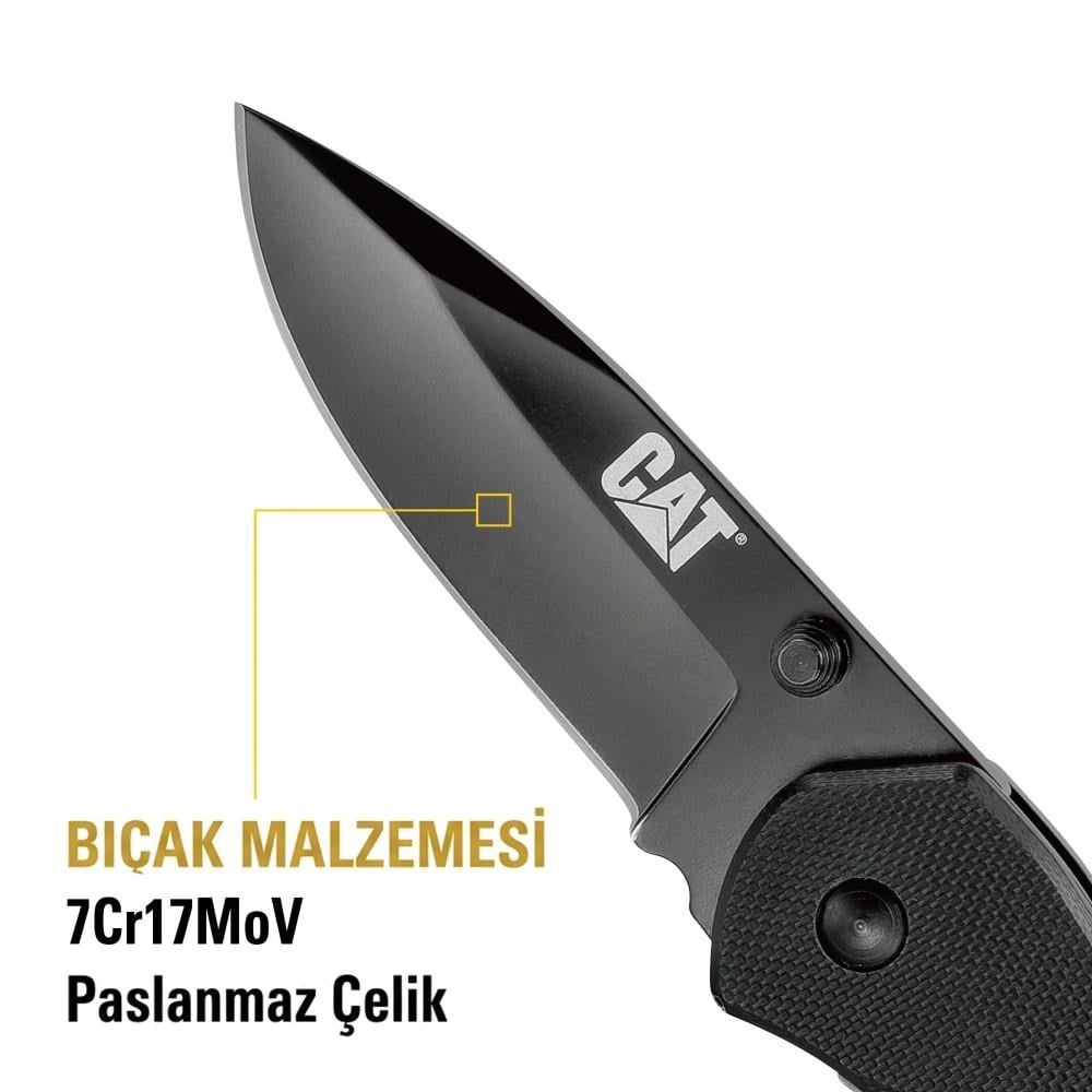 CAT DA980008 Kemer Askı Kancalı Katlanabilir 16CM Paslanmaz Çelik Siyah Kamp Çakısı BıçağıCATDA980008Hırdavat ve El Aletleri-LastikTR.com