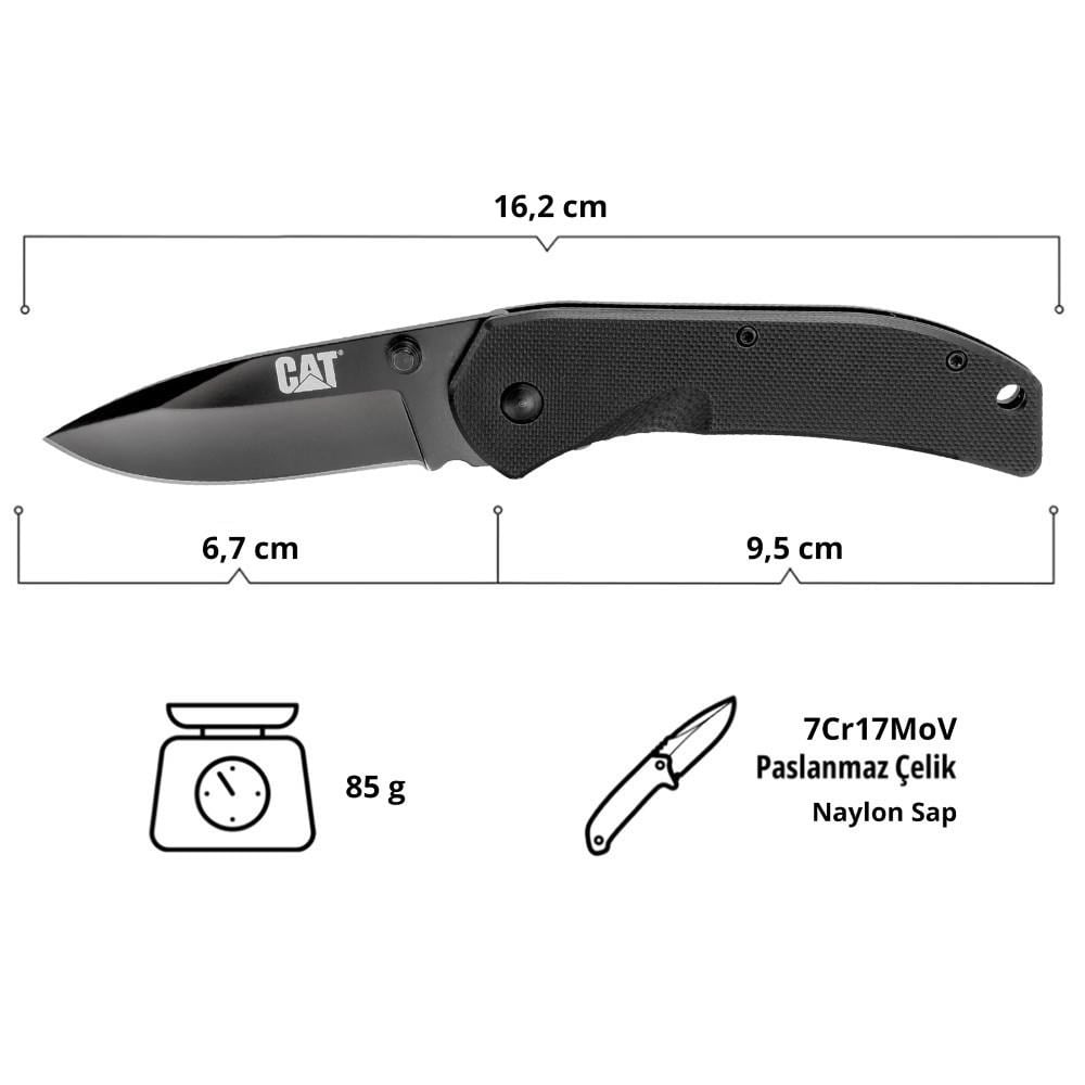 CAT DA980008 Kemer Askı Kancalı Katlanabilir 16CM Paslanmaz Çelik Siyah Kamp Çakısı BıçağıCATDA980008Hırdavat ve El Aletleri-LastikTR.com