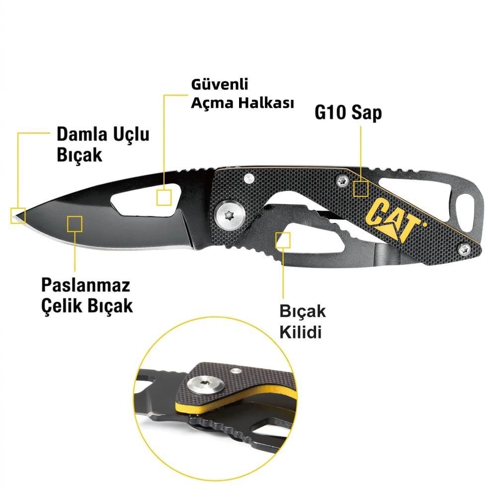 CAT DA980265 Kemer Askı Kancalı Katlanabilir 13CM Paslanmaz Çelik Siyah Kamp ÇakısıCATDA980265Hırdavat ve El Aletleri-LastikTR.com
