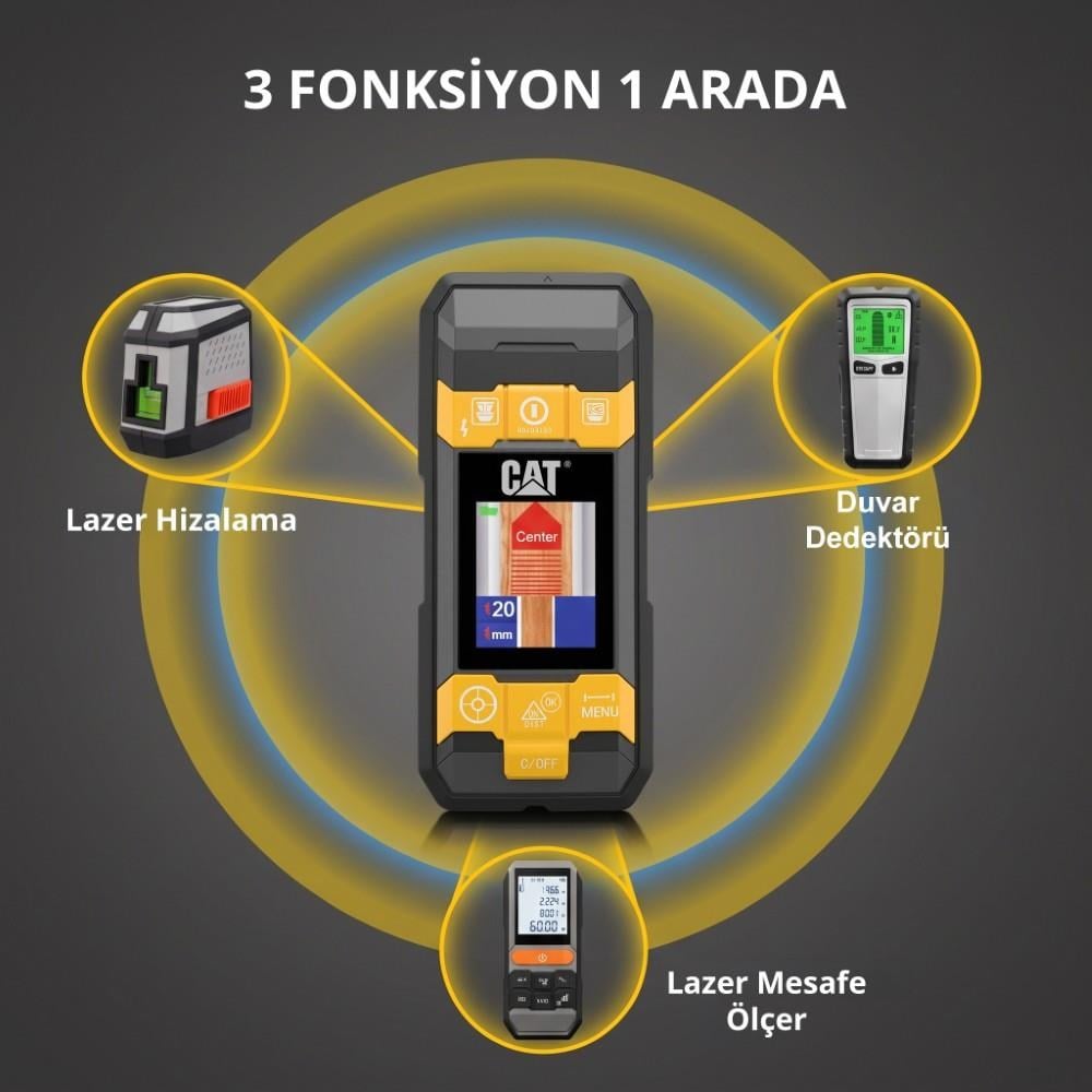 CAT DA980621 3.7Volt Li-Po 3’ü 1 Arada 40M Lazer Metre +Hizalama +Metal/Ahşap/Voltaj DedektörüCATDA980621Lazer Metreler-LastikTR.com