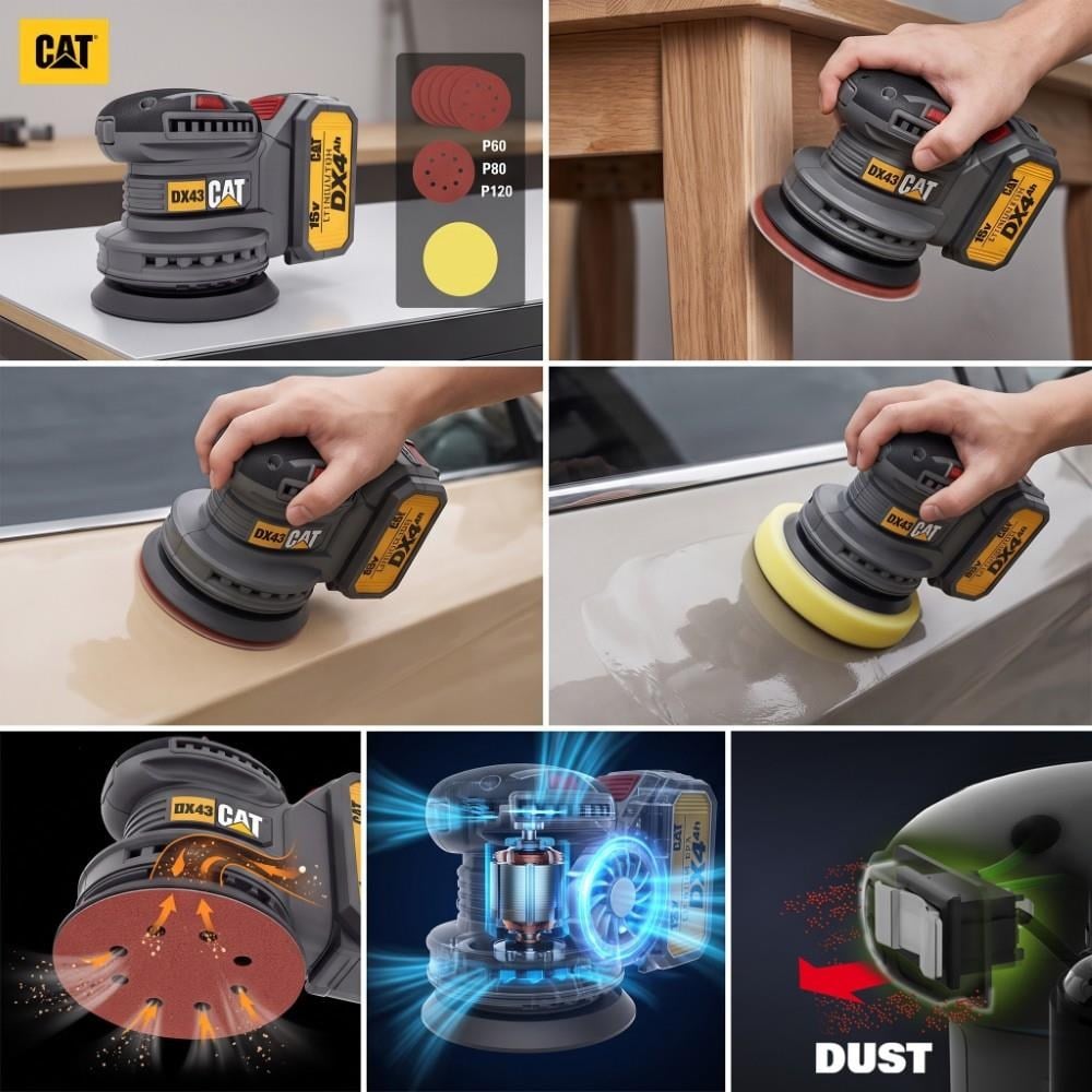 CAT DX43B 18Volt 125mm Kömürsüz Devir Ayarlı Profesyonel Eksantrik Zımpara (Akü Dahil Değildir)CATDX43BEksantrik Zımpara-LastikTR.com