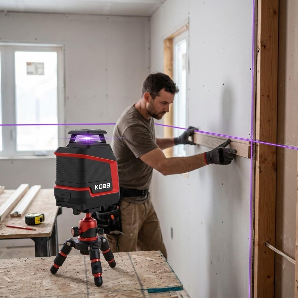 KOBB KBL30P 3.7V Li-ion Yatay 360° ve Dikey Otomatik Hizalamalı Mor Işık Profesyonel Lazer+TripodKOBBKBL30PTPLazer Metreler-LastikTR.com
