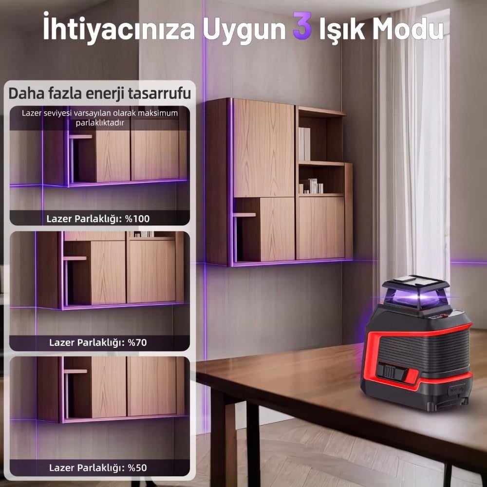 KOBB KBL30P 3.7V Li-ion Yatay 360° ve Dikey Otomatik Hizalamalı Mor Işık Profesyonel Lazer+TripodKOBBKBL30PTPLazer Metreler-LastikTR.com