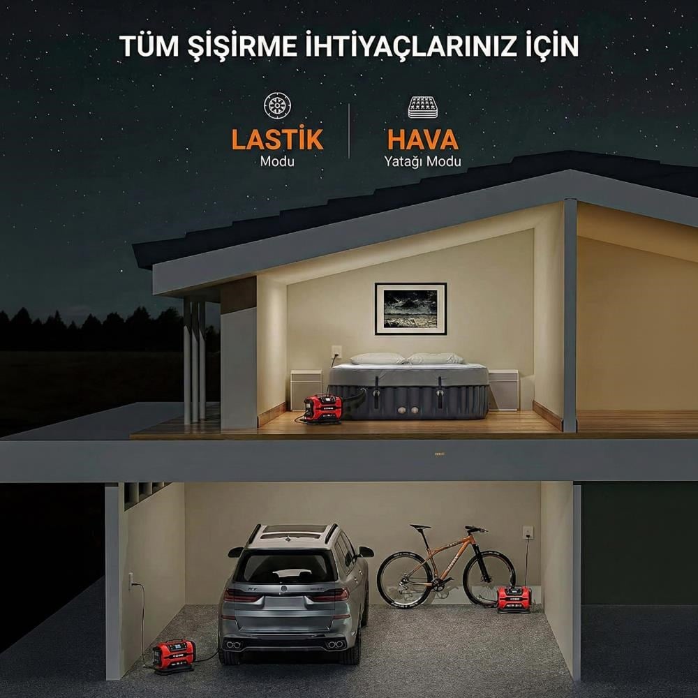 KOBB KB301 12Volt 220Volt 150 PSI Ayarlanabilir Dijital Basınç Göstergeli Lastik ve Yatak Şişirme Pompası