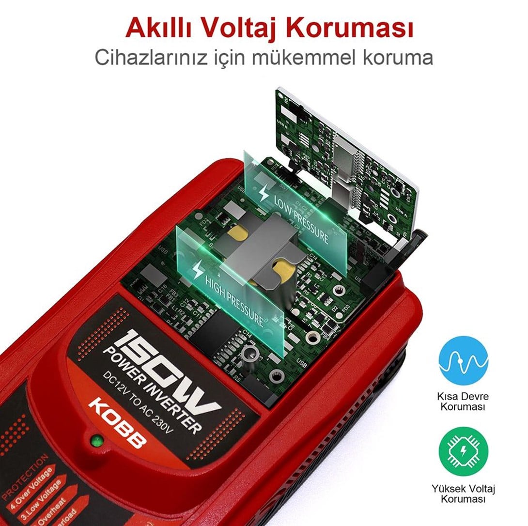 KOBB KBN150 12V/220V 150Watt Modifiye Sinüs Dönüştürücü İnvertör