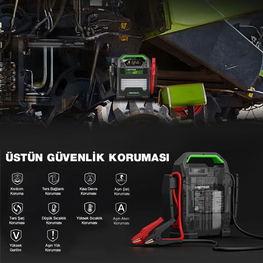 Lokithor J10000HD 12V/24V 10.000Amp LiFePO4 Akıllı Akü Takviye + Powerbank + Led Lamba