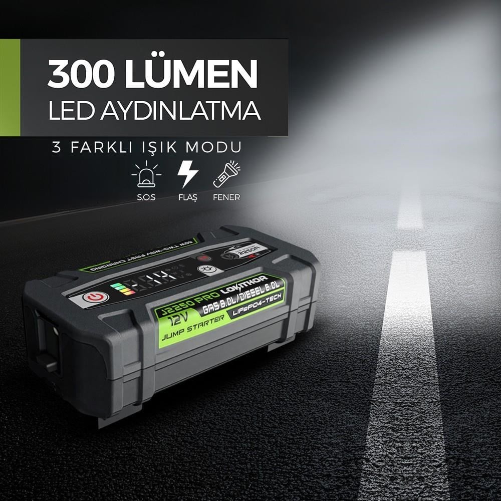 Lokithor J2250PRO 12V 2250Amp LiFePO4 Akıllı Akü Takviye + Powerbank + Led Lamba