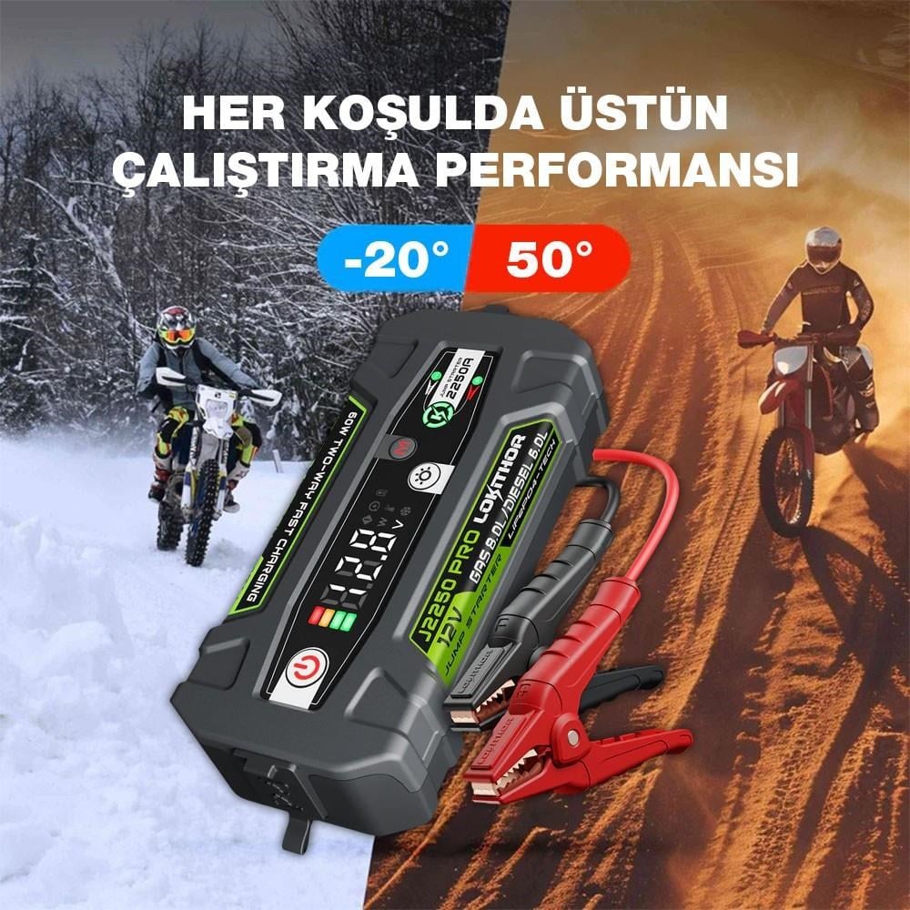 Lokithor J2250PRO 12V 2250Amp LiFePO4 Akıllı Akü Takviye + Powerbank + Led Lamba
