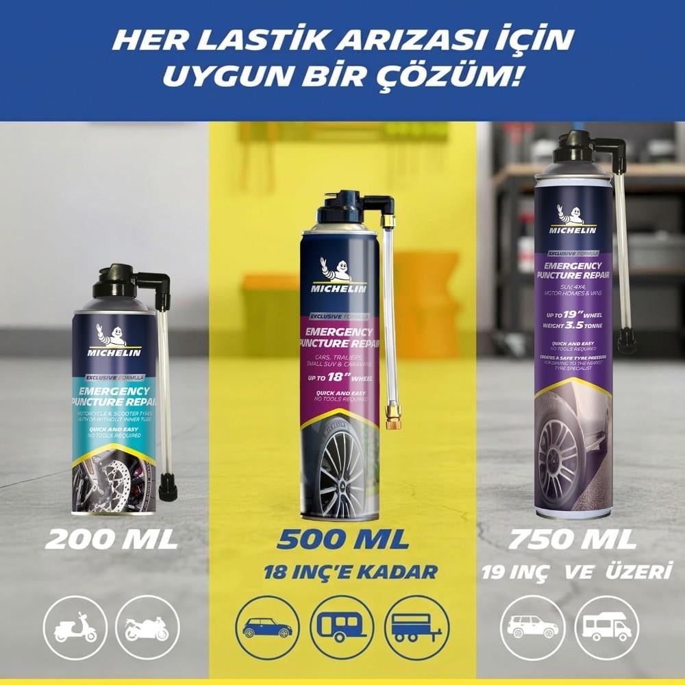 Michelin MC32699 500ml Acil Lastik Tamir Spreyi/KöpüğüMichelinMC32699Oto Lastik Tamir Kitleri-LastikTR.com
