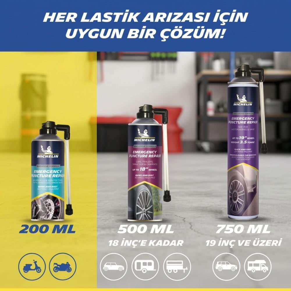 Michelin MC35119 200ml Motosiklet, Scooter Acil Lastik Tamir Spreyi/KöpüğüMichelinMC35119Oto Lastik Tamir Kitleri-LastikTR.com