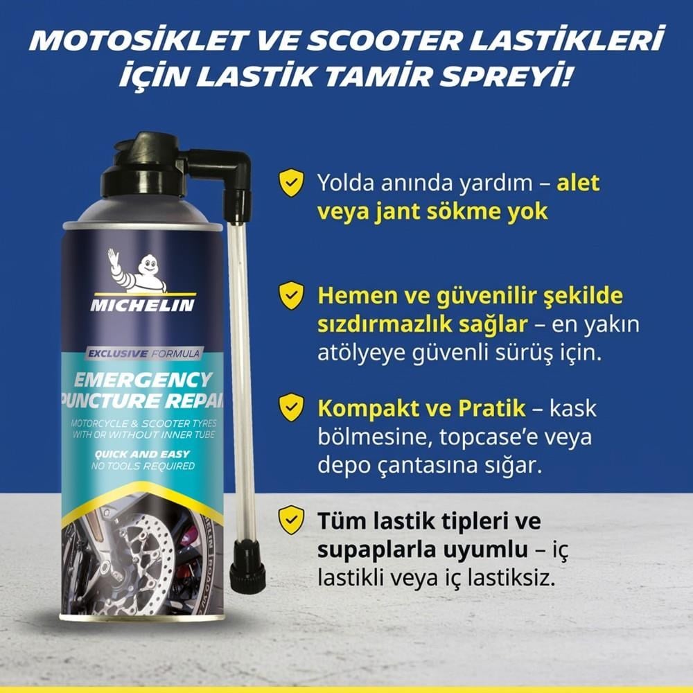 Michelin MC35119 200ml Motosiklet, Scooter Acil Lastik Tamir Spreyi/KöpüğüMichelinMC35119Oto Lastik Tamir Kitleri-LastikTR.com