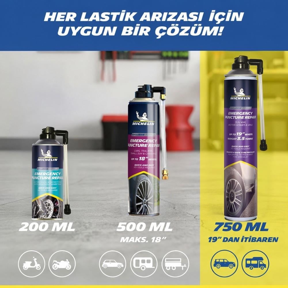 Michelin MC35133 750ml XL Acil Lastik Tamir Spreyi/KöpüğüMichelinMC35133Oto Lastik Tamir Kitleri-LastikTR.com