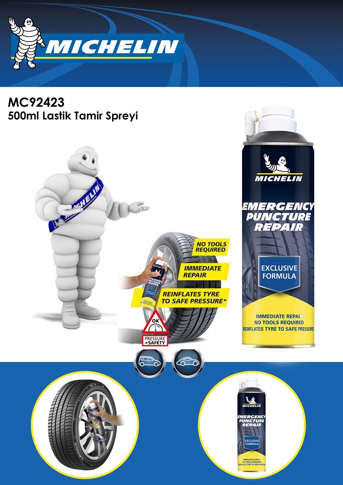 Michelin MC92423 500ml Lastik Tamir SpreyiMichelinMC92423Oto Lastik Tamir Kitleri-LastikTR.com