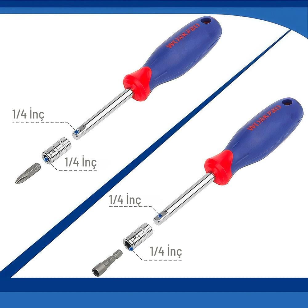 WORKPRO WP202522 1/4'’ Metrik/İnç 70 Parça Cr-V Profesyonel Lokma Takımı