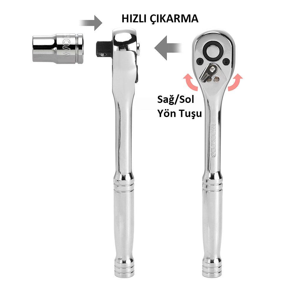 WORKPRO WP202536 39 Parça 3/8’’ 1/4’’ CR-V Metrik/İnç Profesyonel Lokma Takımı
