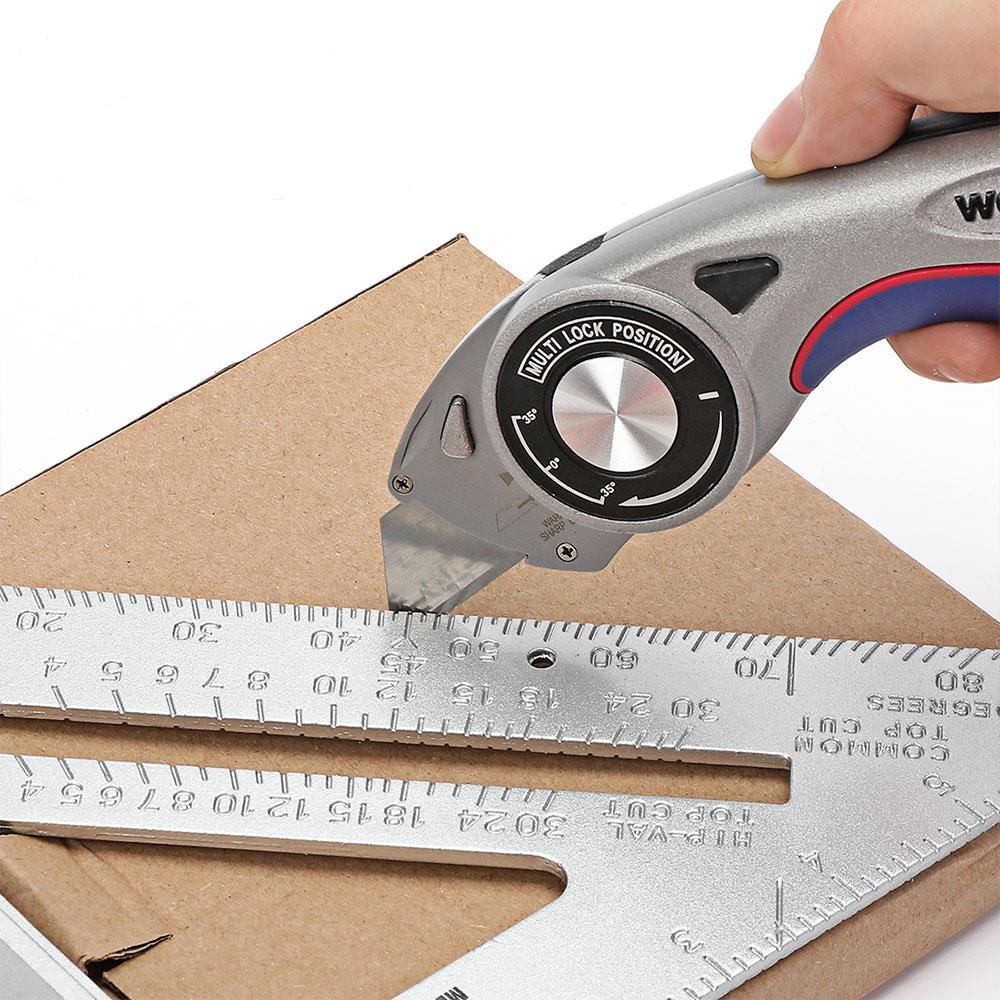 WORKPRO WP211013 Ağır Hizmet Alüminyum Gövde Açı Ayarlı Katlanır Rötuş Maket Bıçağı + 5 Adet Yedek Bıçak