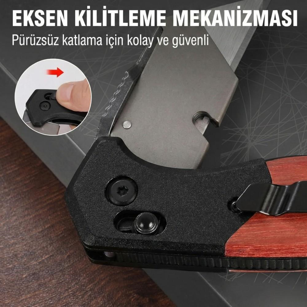 WORKPRO WP211035 Ağır Hizmet Çelik/Ahşap Gövde Katlanır Rötuş Maket Bıçağı + 11 Adet Yedek Bıçak