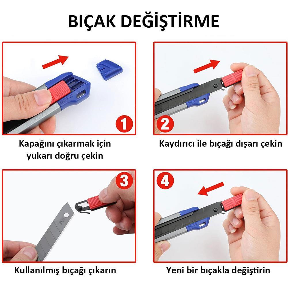 WORKPRO WP212022 18MM Ağır Hizmet Alüminyum Kasa Maket Bıçağı + 10 Adet Yedek Bıçak 