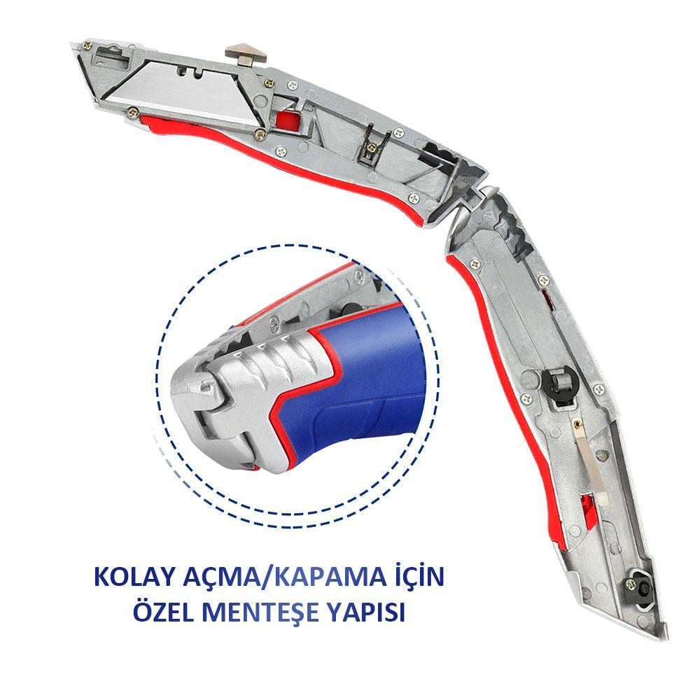 WORKPRO WP213012 Ağır Hizmet Alüminyum Gövde Geri Çekilebilir Rötuş Maket Bıçağı + 4 Adet Yedek Bıçak