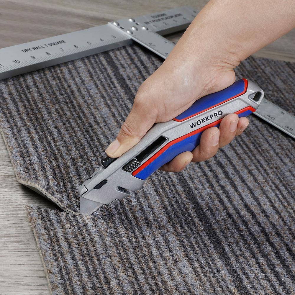 WORKPRO WP213015 Ağır Hizmet Alüminyum Gövde Otomatik Geri Çekilebilir Rötuş Maket Bıçağı + 5 Adet Yedek Bıçak