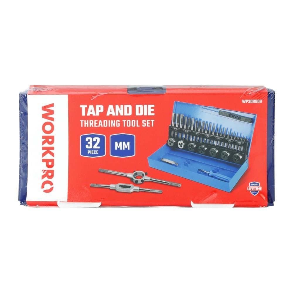 WORKPRO WP309008 32 Parça Profesyonel Metrik Kılavuz ve Pafta Takımı Diş Açma Seti