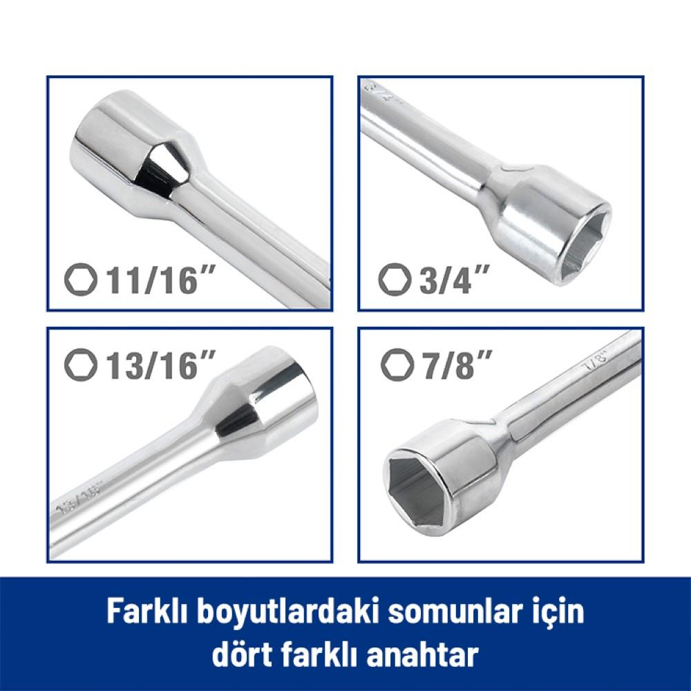 WORKPRO WP314005 17 19 21 23 Cr-V 400mm 4 Kollu Profesyonel Bijon Anahtarı