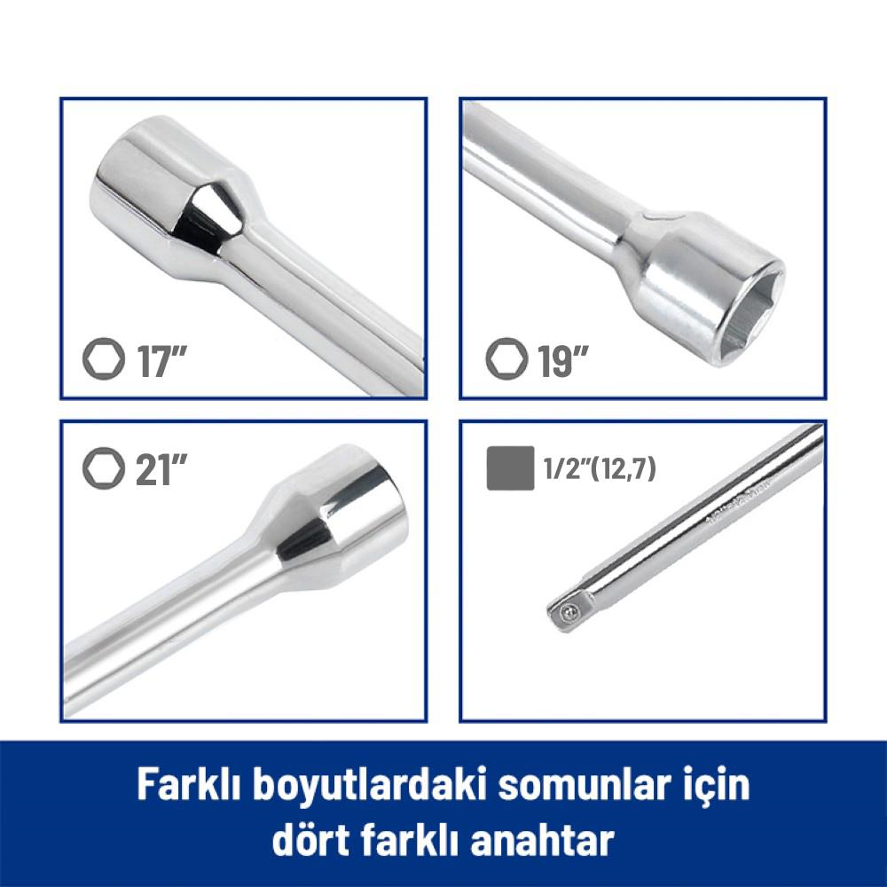 WORKPRO WP314006 17 19 21 1/2’’ Cr-V 400mm 4 Kollu Profesyonel Bijon Anahtarı