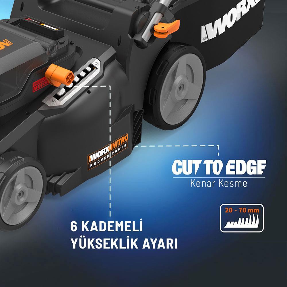WORX WG737E 40Volt 4.0Ah. Li-ion 37CM Profesyonel Kömürsüz Şarjlı Çim Biçme 